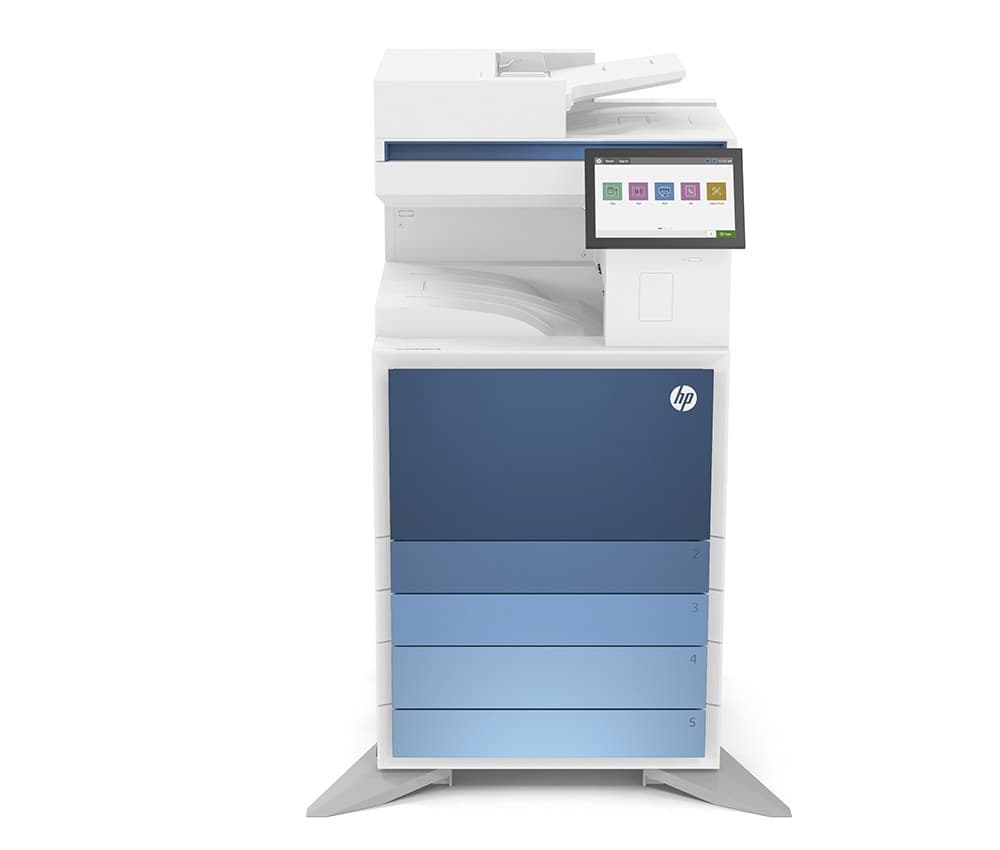 HP Color LaserJet Managed MFP E786dn on a paper tray stand